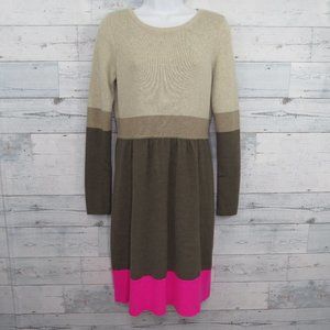 Eliza J Colorblock Long Sleeve Sweater Dress Beige Pink Women's Small